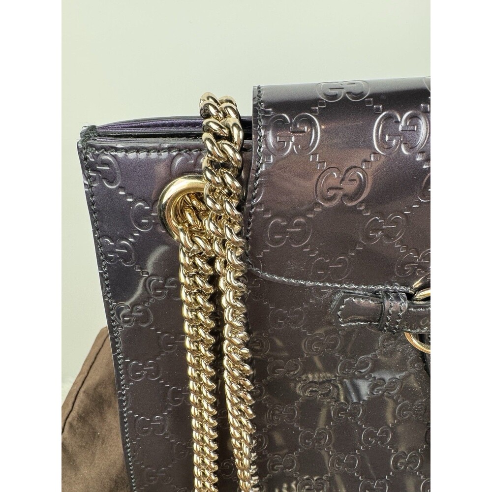 Gucci Emily Chain Flap Shoulder Bag Guccissima Purple Patent Leather Large - Picture 7 of 16